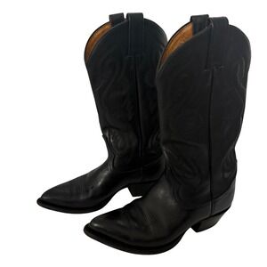 Vintage Tony Lama Mens Black Leather Cowboy Boots Size 6 1/2 Western Pointed Toe